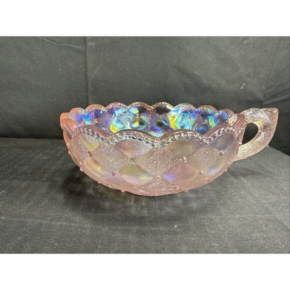 Vintage Imperial Glass Pink Iridescent Nappy Dish Quilted Pansies Bon Bon Dish - Picture 1 of 7